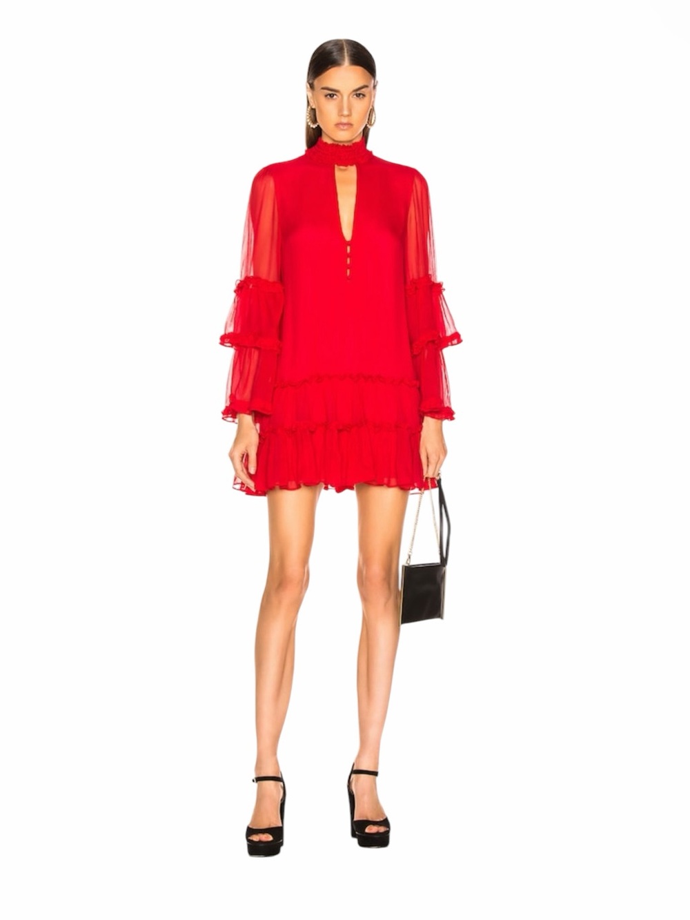 ALEXIS Naoko red silk Dress Ruffle-Tier Size M